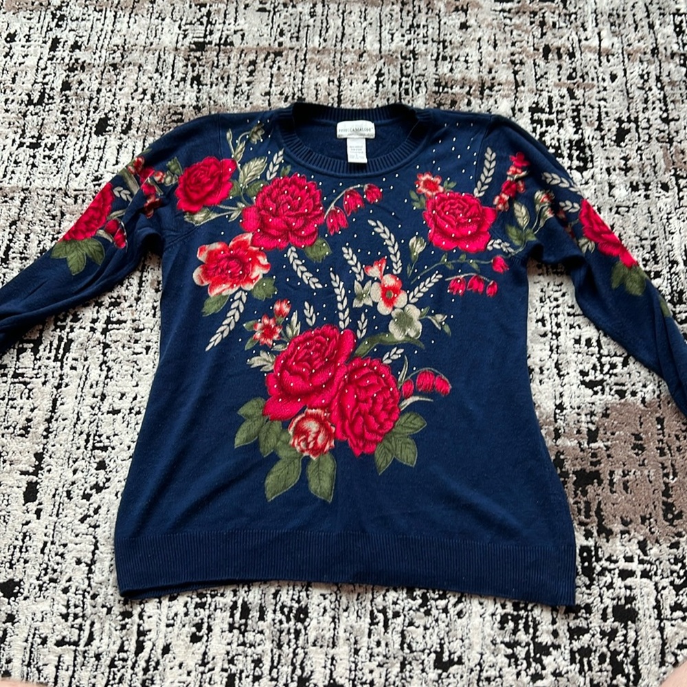 Rebecca Malone Sequined Floral Sweater